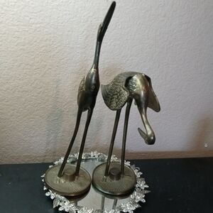 GORGEOUS Pair of Bronze Egret Or Crane Bird sculpture
